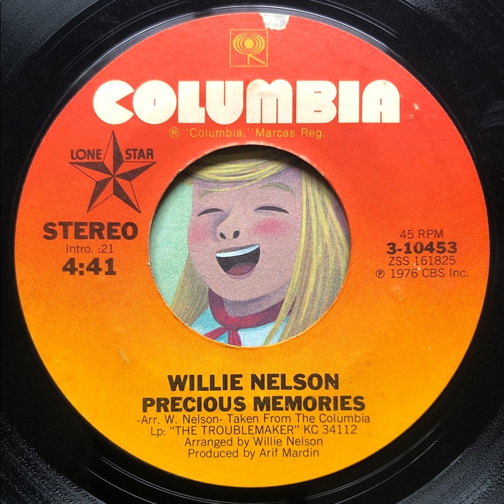 Willie Nelson Vinyl 45 Record Precious Memories/Uncloudy Day โ76
